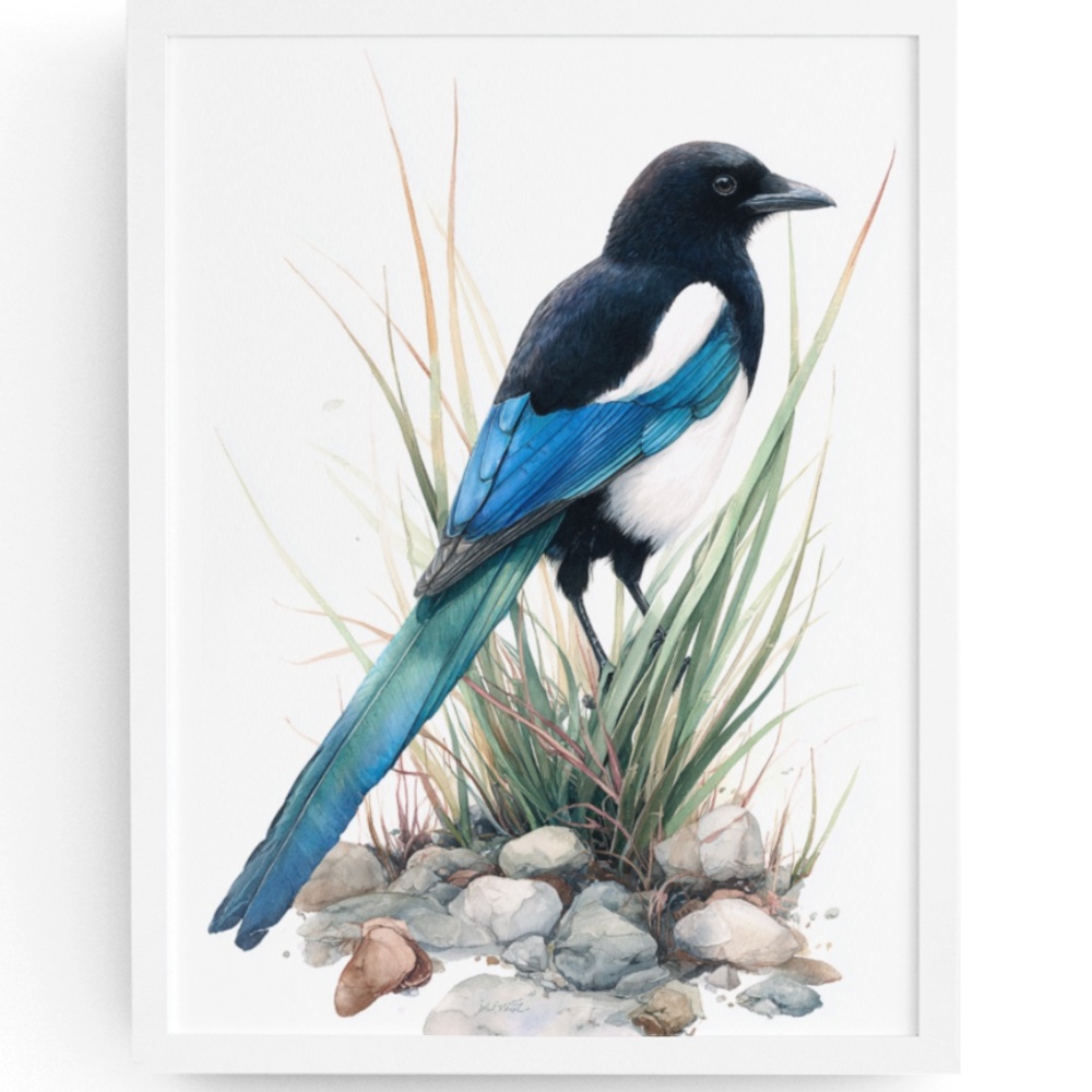 Watercolor Magpie Bird Wall Art Print, Unframed - Elegant Nature-Inspired Decor